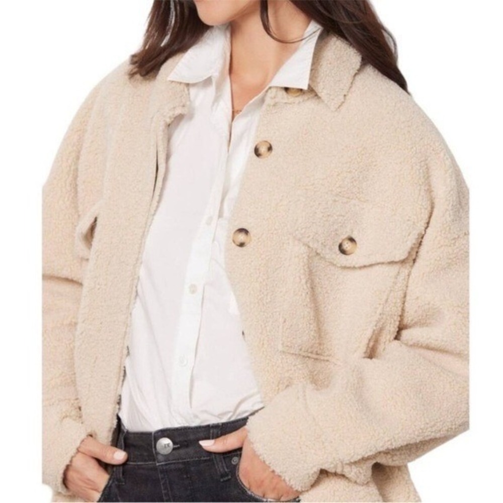NWT! Good American Sherpa Shacket - Size 1/2 (Small/Medium) Cream Oversized • - Picture 3 of 13